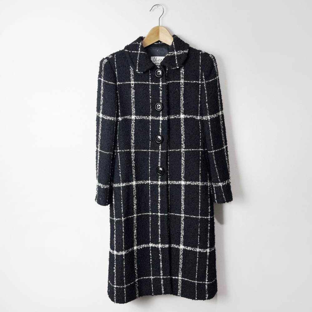 Cheap And Chic By Moschino Vintage Tweed Wool Coat Long Black White Size 6